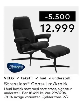 Skeidar Stressless® consul m/krakk tilbud