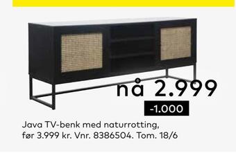 Skeidar Java tv-benk med naturrotting tilbud