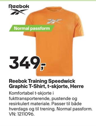 XXL Sport Reebok training speedwick graphic t-shirt, t-skjorte, herre tilbud