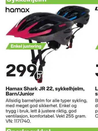 XXL Sport Hamax shark jr 22, sykkelhjelm, barn/junior tilbud