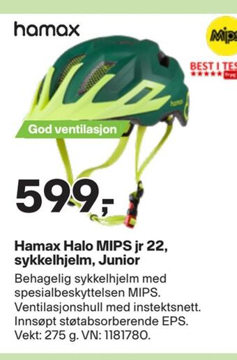 XXL Sport Hamax halo mips jr 22, sykkelhjelm, junior tilbud