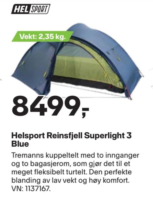 Helsport reinsfjell superlight 3 blue tilbud hos XXL Sport