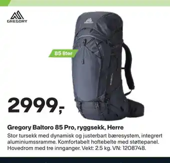 XXL Sport Gregory baltoro 85 pro, ryggsekk, herre tilbud