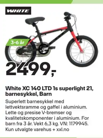 XXL Sport White xc 140 ltd 1s superlight 21, barnesykkel, barn tilbud