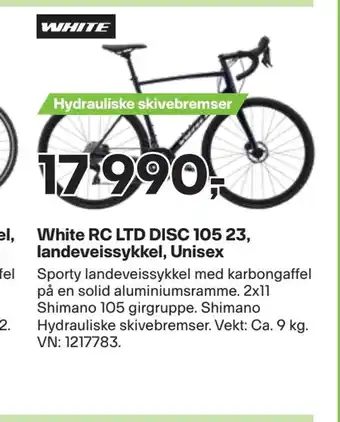 XXL Sport White rc ltd disc 105 23, landeveissykkel, unisex tilbud