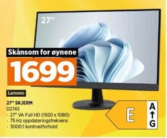 POWER Lenovo 27" SKJERM D2745 tilbud