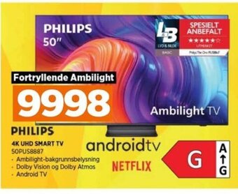 POWER PHILIPS 4K UHD SMART TV 50PUS8887 tilbud