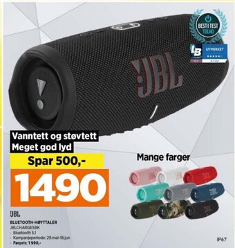 POWER JBL BLUETOOTH-HØYTTALER JBLCHARGESBK tilbud