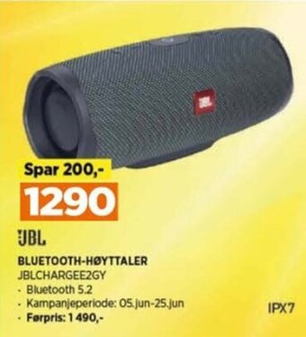 POWER JBL BLUETOOTH-HØYTTALER JBLCHARGEE2GY tilbud