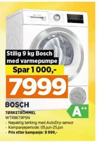 POWER BOSCH TØRKETROMMEL WTR86T9PSN tilbud