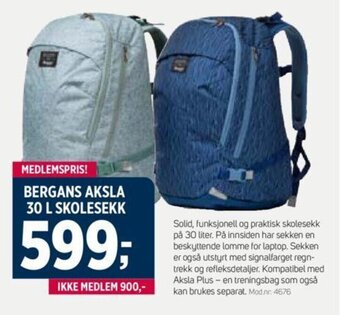 Sport 1 BERGANS AKSLA 30 L SKOLESEKK tilbud
