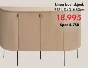 Fagmøbler Linea buet skjenk B181, D40, H83cm tilbud