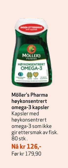 Apotek 1 Möller's pharma høykonsentrert omega-3 kapsler tilbud