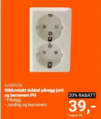 NAMRON Stikkontakt dobbel påvegg jord og barnevern PH