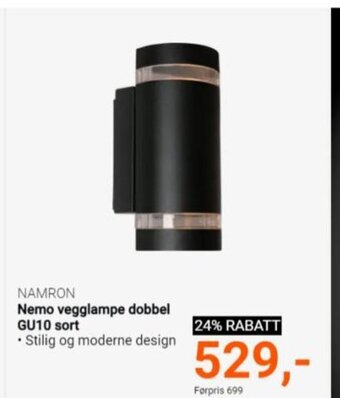 NAMRON Nemo vegglampe dobbel GU10 sort
