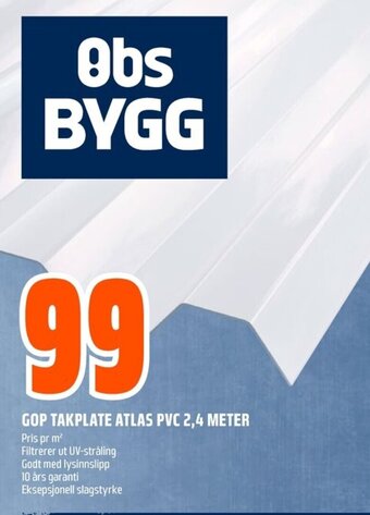 Coop Obs GOP TAKPLATE ATLAS PVC 2,4 METER tilbud