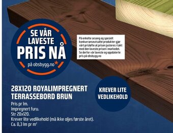 Coop Obs 28X120 ROYALIMPREGNERT TERRASSEBORD BRUN tilbud
