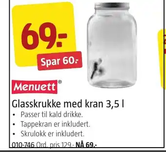 Jula Glasskrukke med kran 3,5 L tilbud