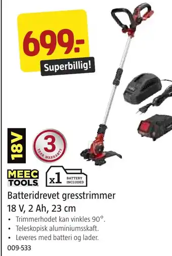 Jula MEEC TOOLS Batteridrevet gresstrimmer 18V, 2 Ah, 23 cm tilbud