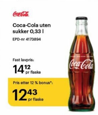 Storcash Coca-Cola uten sukker 0,33 l tilbud