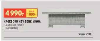 Montér HAGEBORD HEV SENK VINGA tilbud