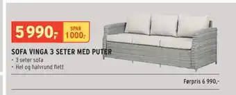 Montér SOFA VINGA 3 SETER MED PUTER tilbud