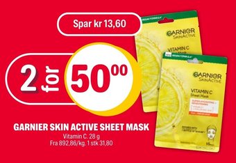 Coop Extra GARNIER SKIN ACTIVE SHEET MASK tilbud