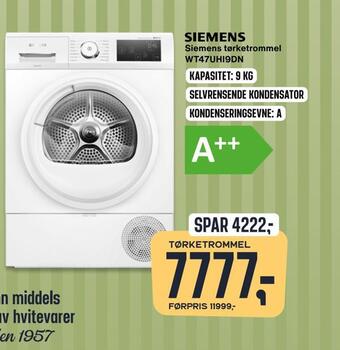 Skousen Siemens tørketrommel wt47uhi9dn tilbud