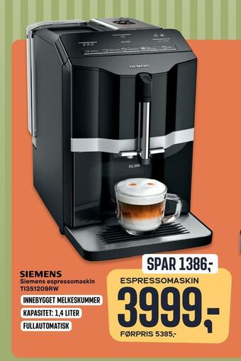 Skousen Siemens espressomaskin ti351209rw tilbud