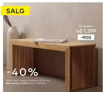 Skeidar Straa benk i lakkert bambus tilbud