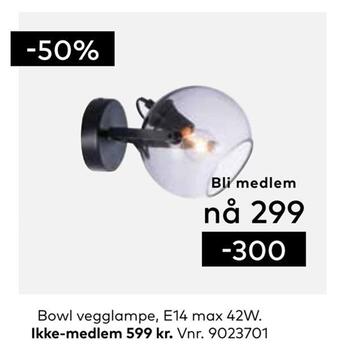 Skeidar Bowl vegglampe tilbud