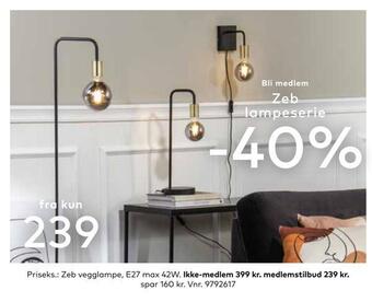 Skeidar Zeb vegglampe, e27 max 42w tilbud
