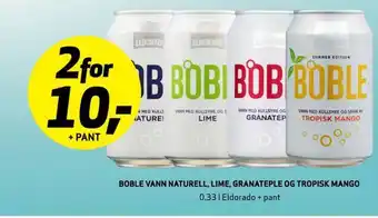 Bunnpris Boble vann naturell, lime, granateple og tropisk mango tilbud