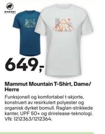XXL Sport Mammut Mountain T-Shirt, Dame/ Herre tilbud