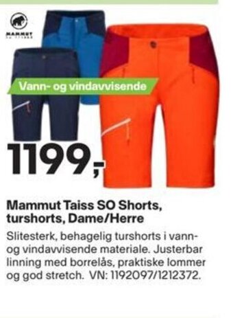 XXL Sport Mammut Taiss SO Shorts, turshorts, Dame/Herre tilbud