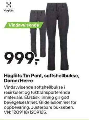 XXL Sport Haglöfs Tin Pant, softshellbukse, Dame/Herre tilbud