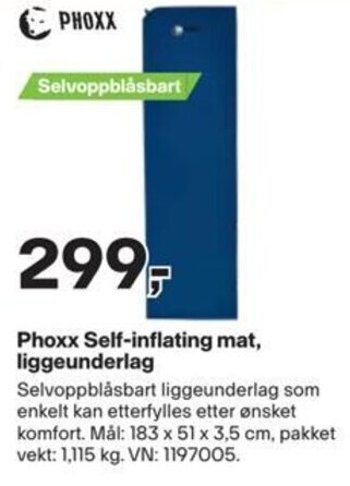 XXL Sport Phoxx Self-inflating mat, liggeunderlag tilbud