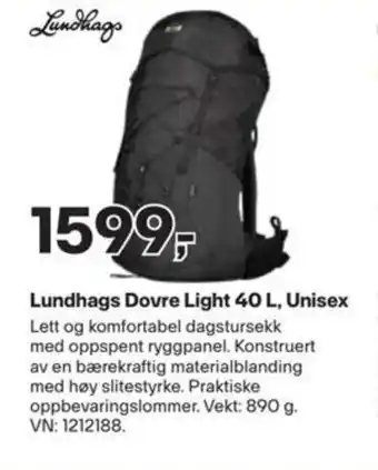 XXL Sport Lundhags Dovre Light 40 L, Unisex tilbud