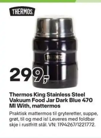 Thermos King Stainless Steel Vakuum Food Jar Dark Blue 470 MI With, mattermos