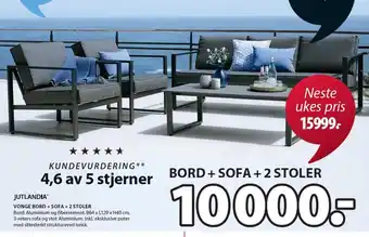 JYSK JUTLANDIA VONGE BORD + SOFA +2 STOLER tilbud