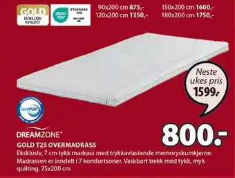 JYSK DREAMZONE* GOLD T25 OVERMADRASS tilbud