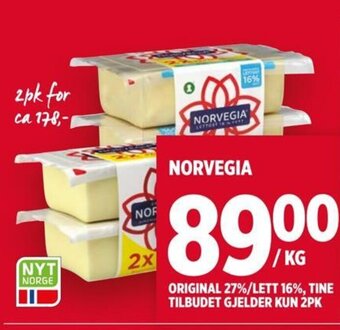 Meny NORVEGIA ORIGINAL 27%/LETT 16%, TINE TILBUDET GJELDER KUN 2PK tilbud