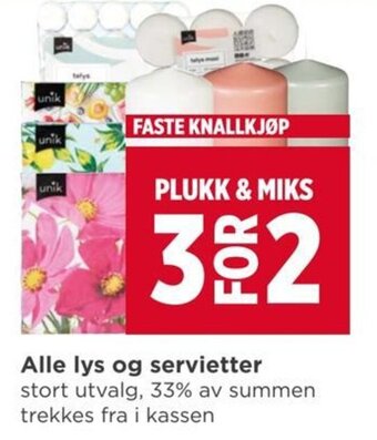 Meny Alle lys og servietter tilbud