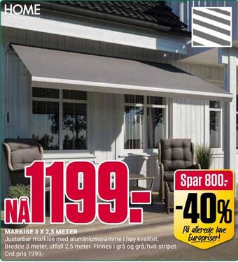 Europris Markise 3 x 2,5 meter tilbud