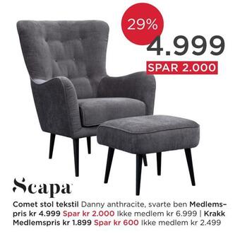 Møbelringen Comet stol tekstil tilbud