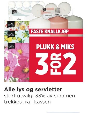 Meny Alle lys og servietter tilbud