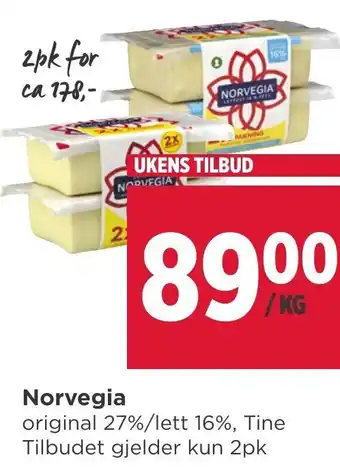 Meny Norvegia original 27%/lett 16%, Tine tilbud