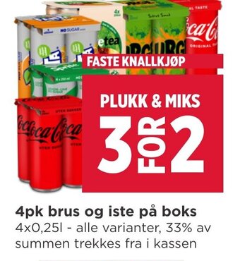 Meny 4pk brus og iste på boks tilbud