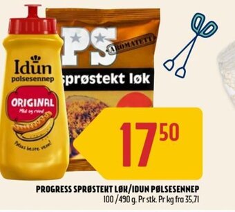 Coop Prix PROGRESS SPRØSTEKT LØK/IDUN PØLSESENNEP tilbud