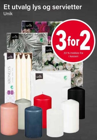 Nærbutikken Et utvalg lys og servietter tilbud